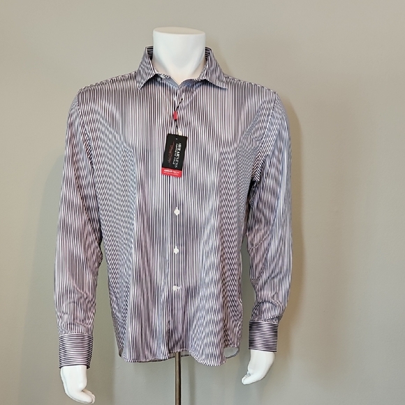 Kenneth Cole Other - Kenneth Cole Men's Black Purple and White Striped Dress Shirt Slim Fit